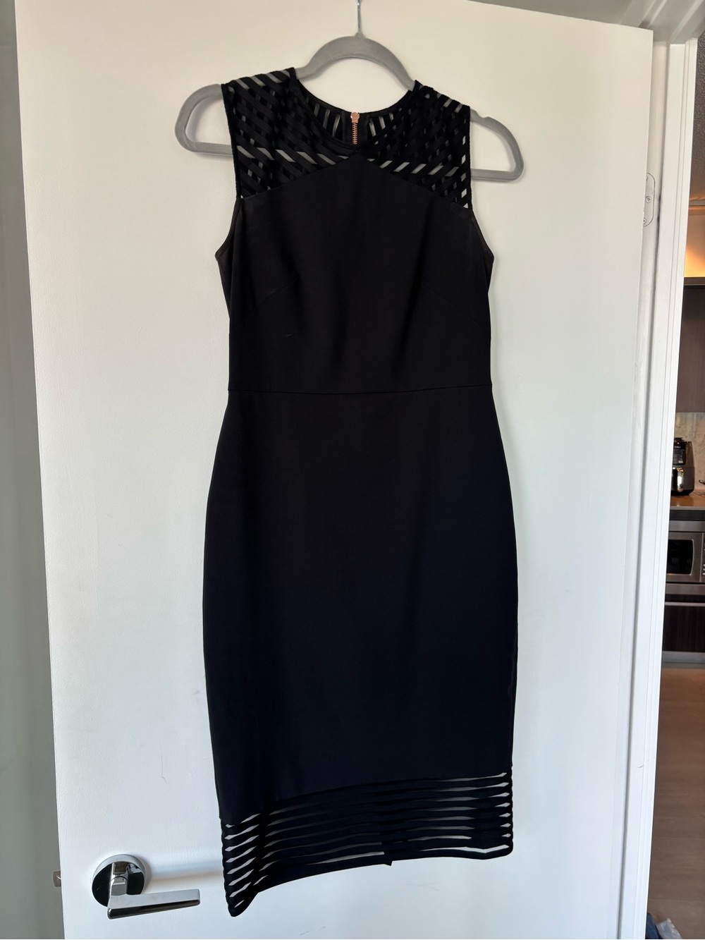 Ted Baker Black Sleeveless Midi Dress with Mesh Stripe Insets